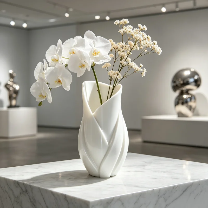 Creative Petal-Shaped 3D Printed Decorative Vase, White Ceramic-Like Petg Material Flower Vessel, Abstract Spiral Curve Sculpture Design, Waterproof, Shatterproof, Durable, Suitable for Various Modern Minimalist, Light Luxury, and Pastoral Home Decor Styles, Can Be Placed in Multiple Scenes Such as Living Room, Bedroom, Entryway, Bathroom, Ideal as a Housewarming, Wedding, Birthday, Christmas, Mother's Day Gift, or a Housewarming Gift for Women, Popular on Social Media, Trendy Home Decor Item