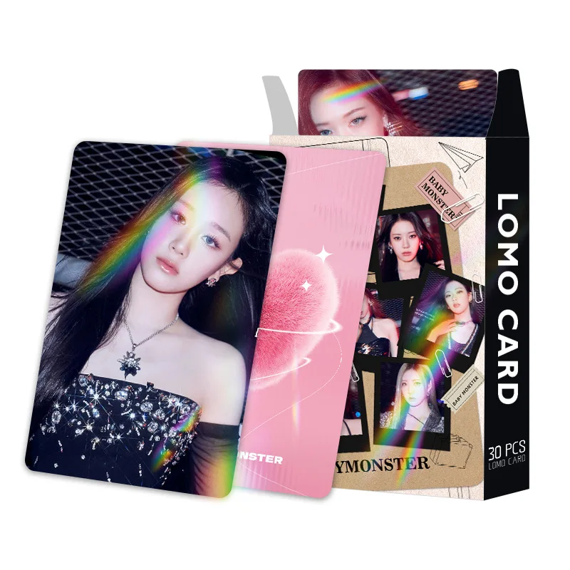 BABYMONSTER MONSTIEZ 30Pcs Laser Flash Holographic Double Sided LOMO Cards Boxed Photocards Bookmarks Kpop Gift Merch New - view 5