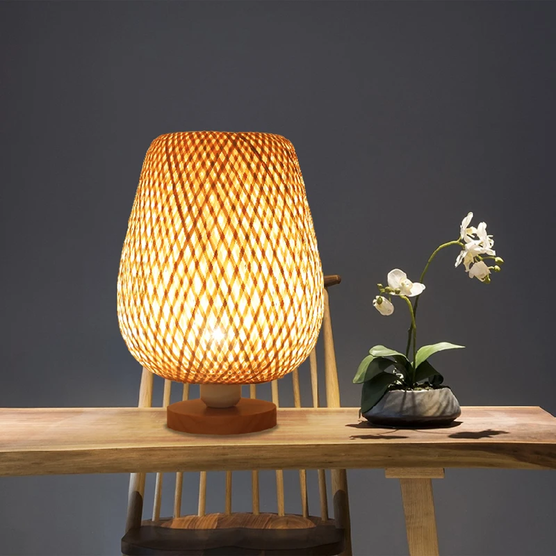 Vintage bambusowe lampy stołowe ręcznie robione lampki nocne do sypialni wystrój salonu ciepła lampa z drewna bambusowego