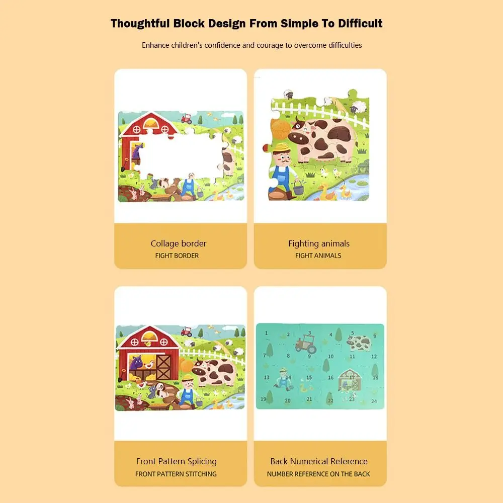 

Креативный мультяшный большой подарочный набор пазлов 24/48/60 шт. для начинающих и продвинутых пользователей, разноцветные тематические пазлы с лесными животными и транспортом