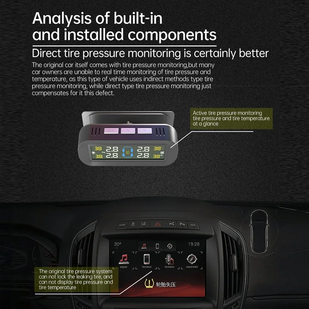 Autobandenspanningscontrolesysteem Temperatuurwaarschuwing Brandstof Bespaar met 4 externe sensoren Solar TPMS Autobandenspanningsmonitor