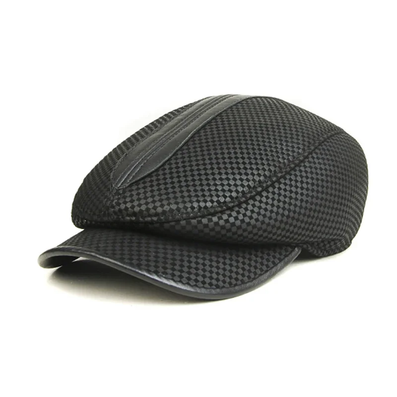 Winter Real Leather Hat Autumn Men's Sheepskin Leather Beret Elegant Fashion Dad Tongue Cap Snapback Caps For Men