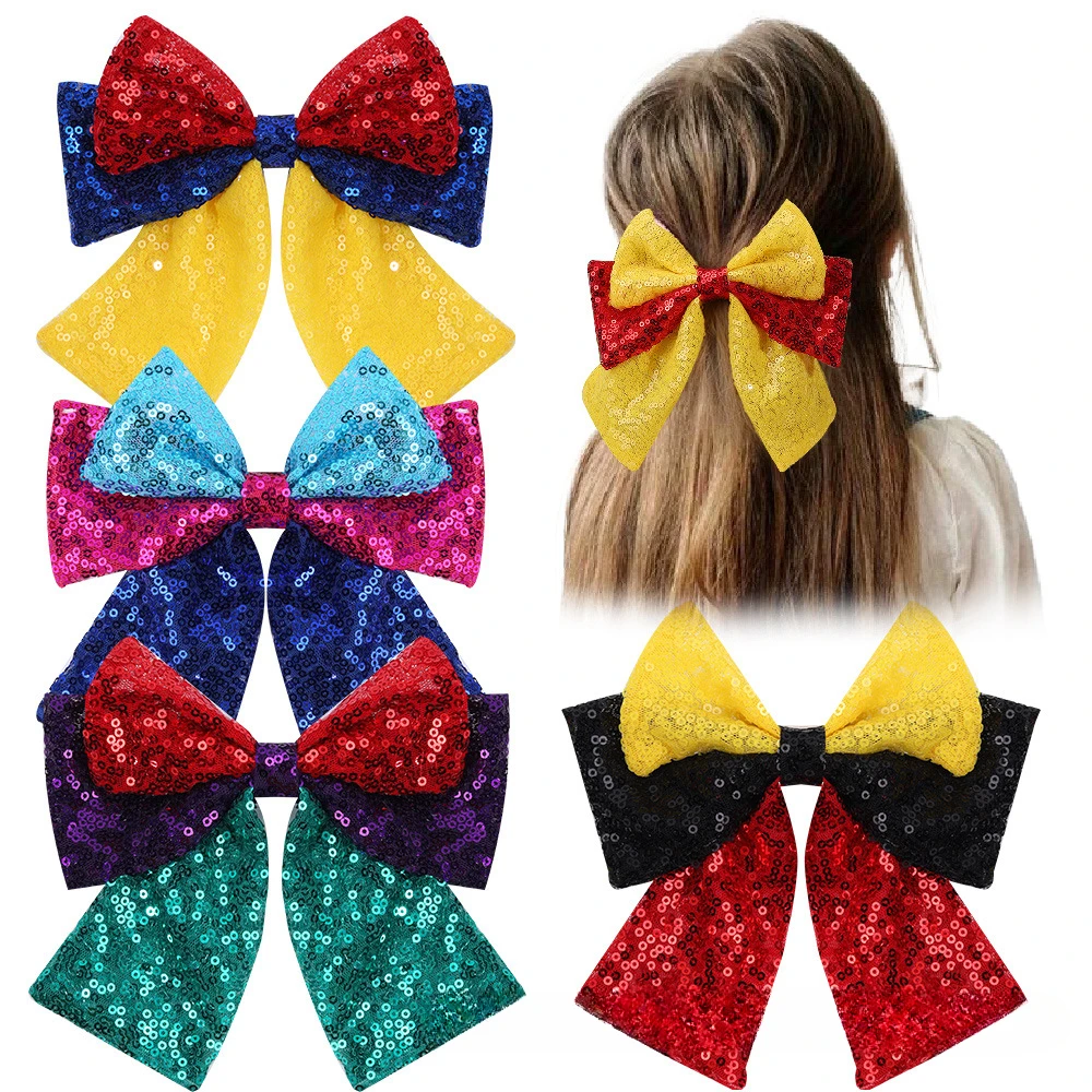 

10pcs Children Bow Hair Clips Glitter Sequin Large Bow Hairpin Princess Bow Barrette Sparkle Party Hair Accessories for Girls