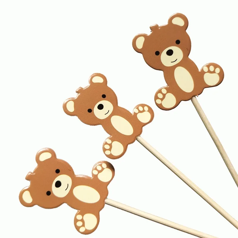 Bear Card Creative Bamboo Skewer Fruit Skewer Disposable Dessert Cake Compote Party Decoration Skewer Fruit Skewer Food Picks