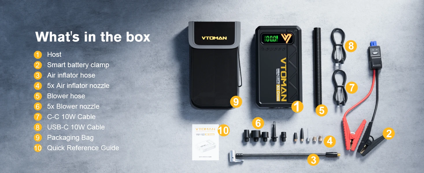 VTOMAN X5 Cross 5-in-1 Auto-Starthilfe 3500A Tragbare Autobatterie-Starthilfegerät mit Eingebautem 150PSI Luftkompressor Powerbank LED-Notlicht für Benzin- und Dieselautos – Detail 16