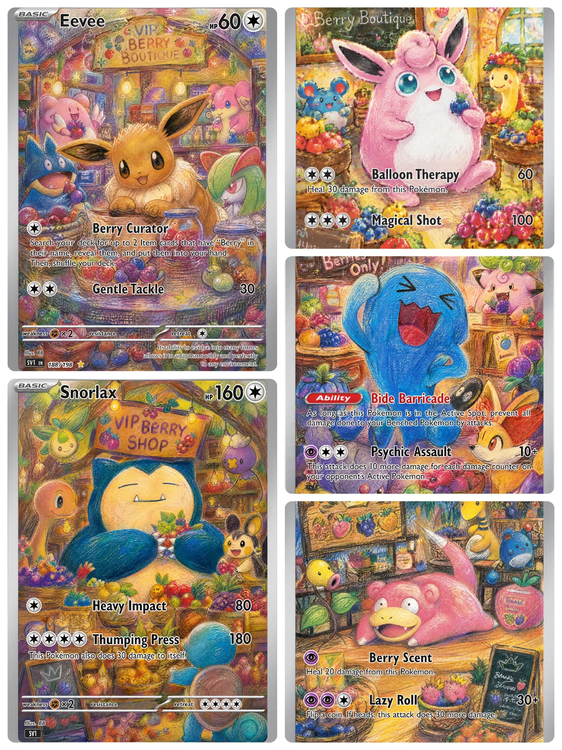 PTCG Cards Berry Boutique Set Holo Rare Cards Wobbuffet Snorlax Wigglytuff Slowpoke EeveePTCG Cards Gift Collection PKM DIY Gift