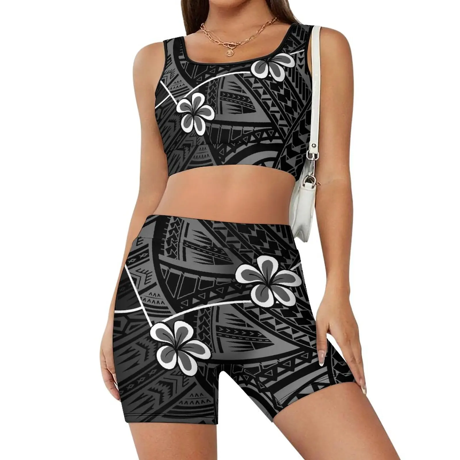 2024 New Yoga Suit Summer Sleeveless Vest High-Waisted Shorts Yoga Two-Piece Women's Sports Suit Polynesian Yoga Suit