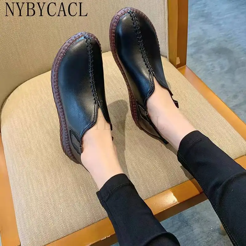 Spring and Fall Genuine Leather Ankle Boots Handmade Lady Soft Flat Shoes Comfortable Casual Moccasins Fashion Vulcanized Shoe