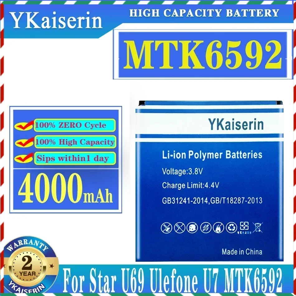 YKaiserin MTK6592 4000mah Replacement Battery for Star U69 Ulefone U7 MTK6592 High Capacity Battery +Track Code