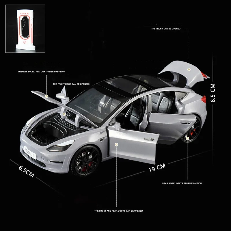 1:24 Tesla Model 3 MODEL X Roadster Tesla Model Y Alloy Toy Car Sound Light Pull Back Children Toy Collectible Birthday gift