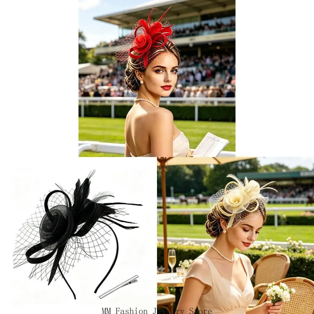 Netted Veil Fascinator Headband with 3D Flower and Sculpted Loop for Antique-Theme Parties and Wedding Dresingup D0UB