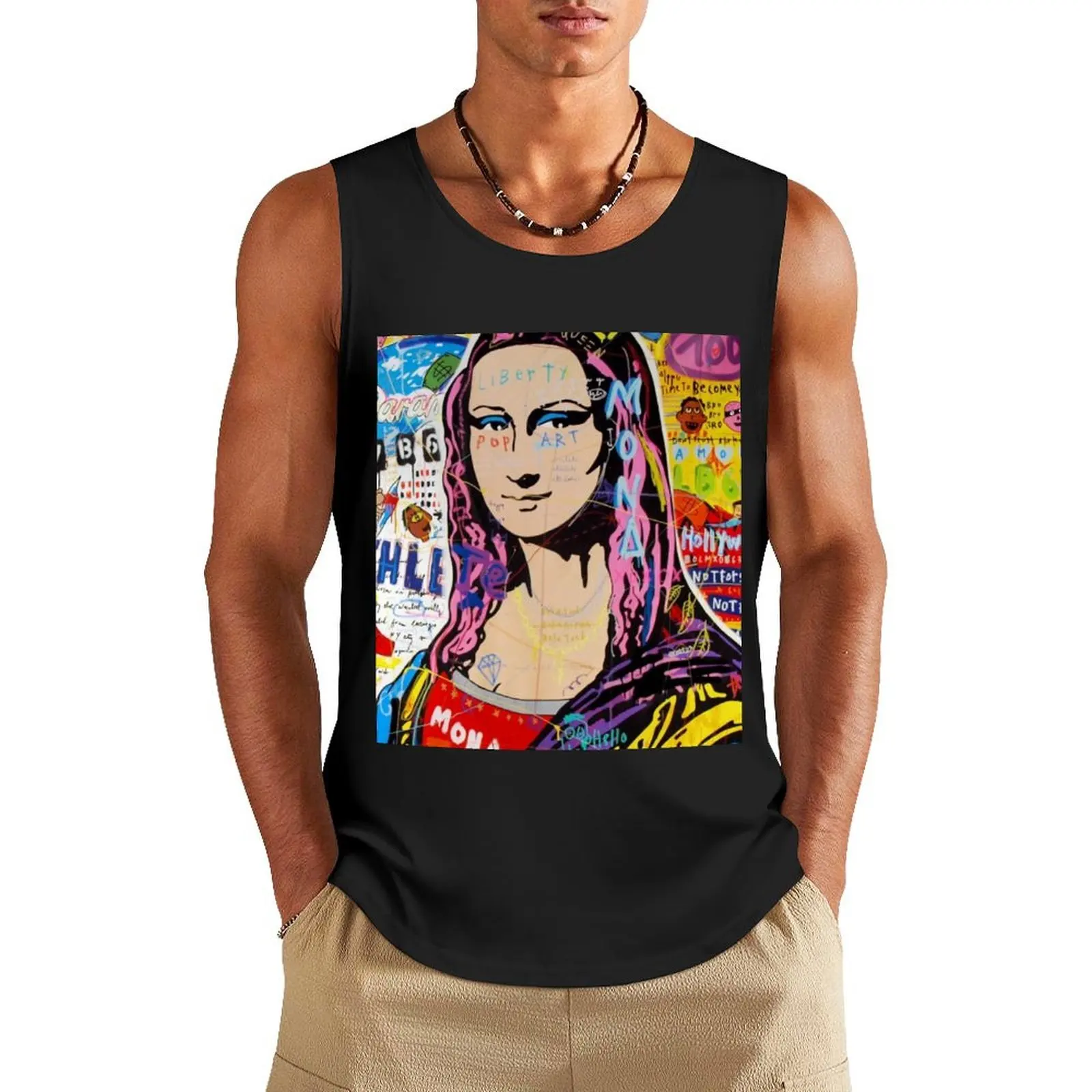 

Monalisa Pop Art Tank Top Man sleeveless shirt Bodybuilding clothing man basketball clothing