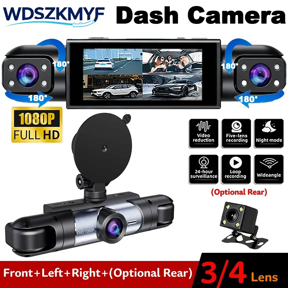 New 3/4 Channel Dashcam FHD 1080P Car Driving Camera Black Box Night Vision Loop Recording G-Sensor 24H Parking Guard Mode