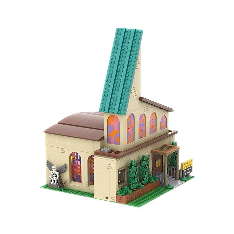 Bloques MOC City House Anime Simpsoned Modular Springfield Iglesia arquitectura modelo Kit de bloques de construcción rompecabezas DIY juguete regalo para niños