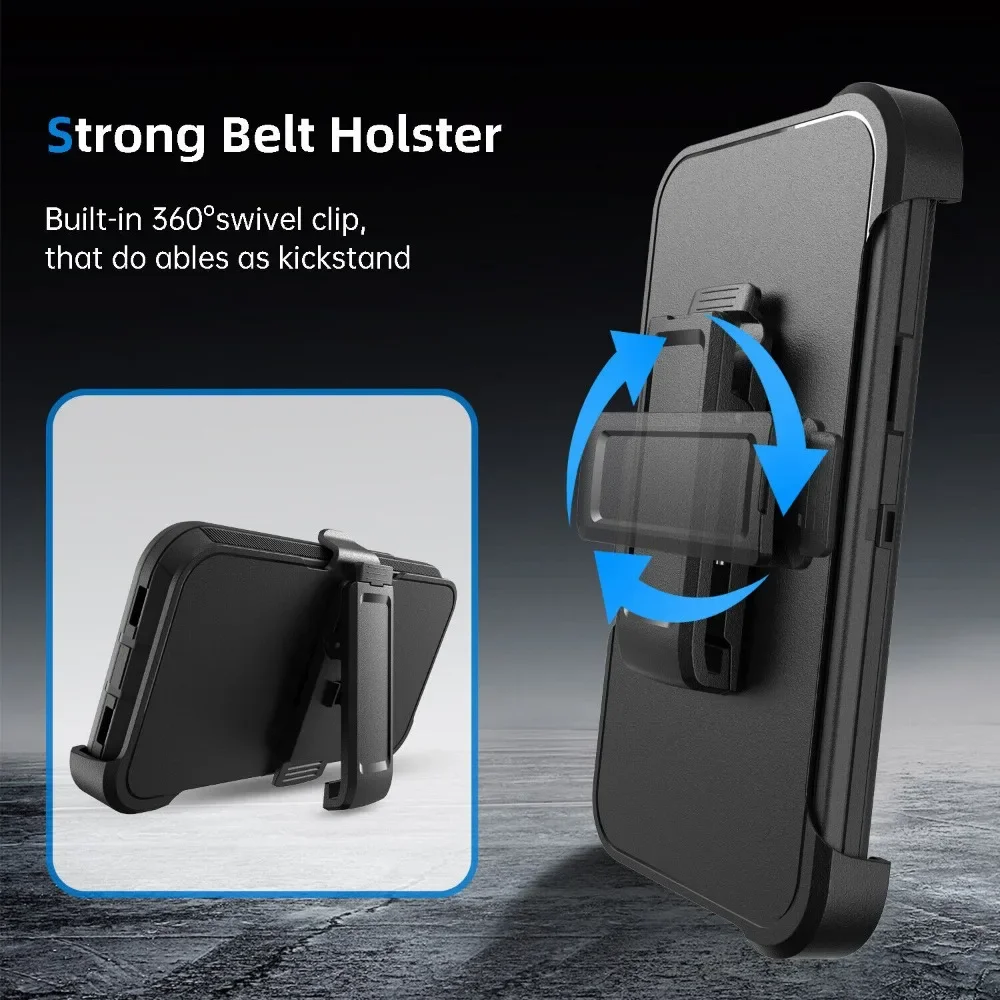 3-in-1 Armor OTT Hülle für iPhone 17 Pro Max, Air 16, 14, 13, 12, 11, 15 Pro Max – Robuste, stoßfeste PC+TPU Hülle mit Gürtelclip – Detail 4