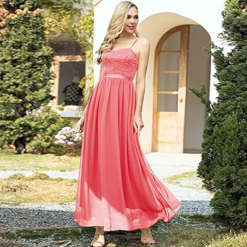 A Line Chiffon Lace Spaghetti Pleat Elegant Off Shoulder Bridesmaid Dresses Wedding Party Formal Prom Evening Ankle Length