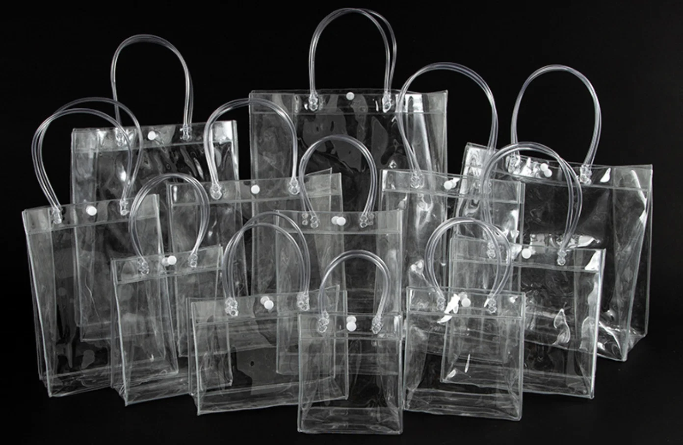 20/30pcs Transparent soft PVC gift tote packaging bags with hand loop, clear Plastic handbag, cosmetic bag