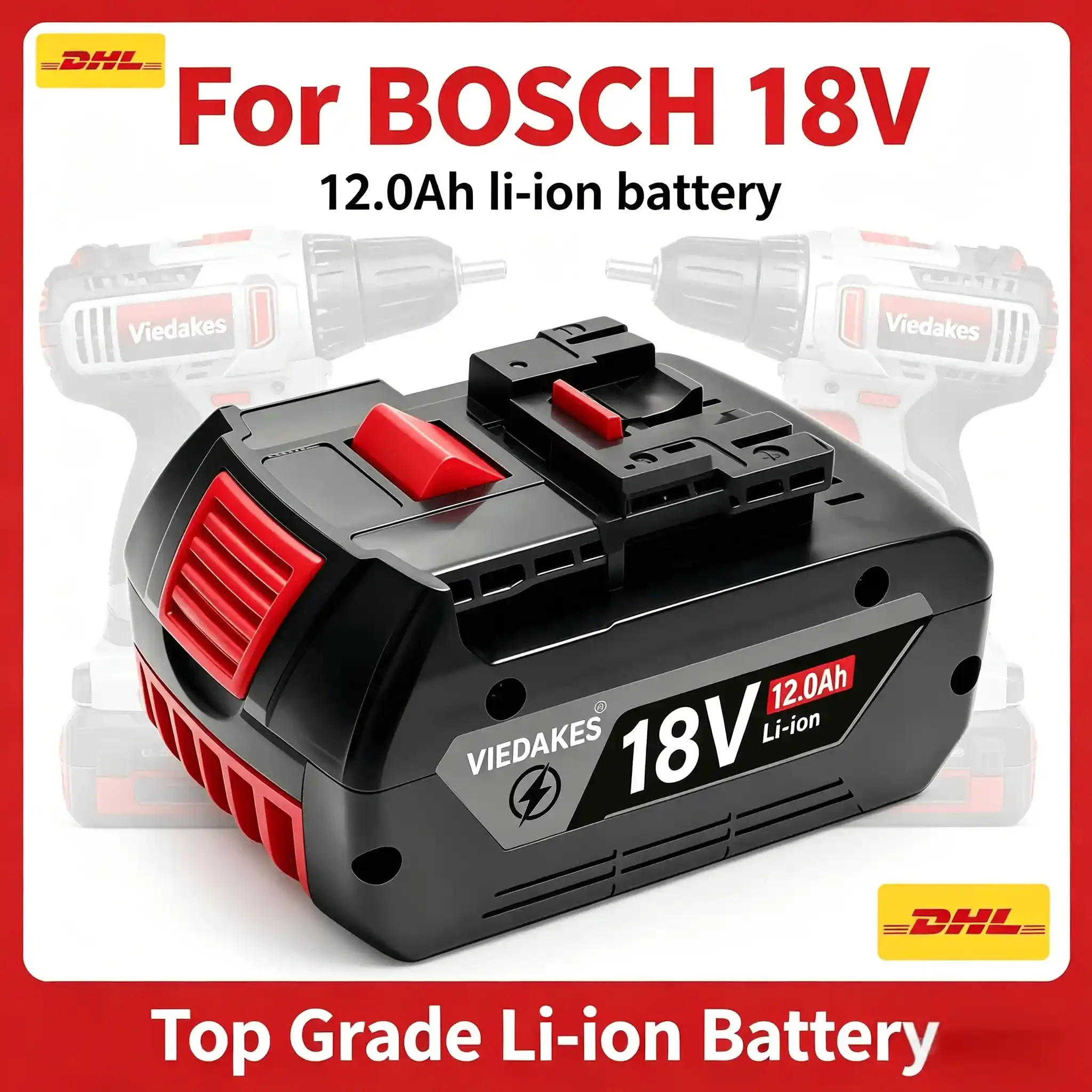 

Аккумулятор VIEDAKES 12.0Ач для Bosch 18В (BAT620, BAT622) с защитой BMS, высокой емкостью и длительным временем работы, перезаряжаемый, для электроинструментов