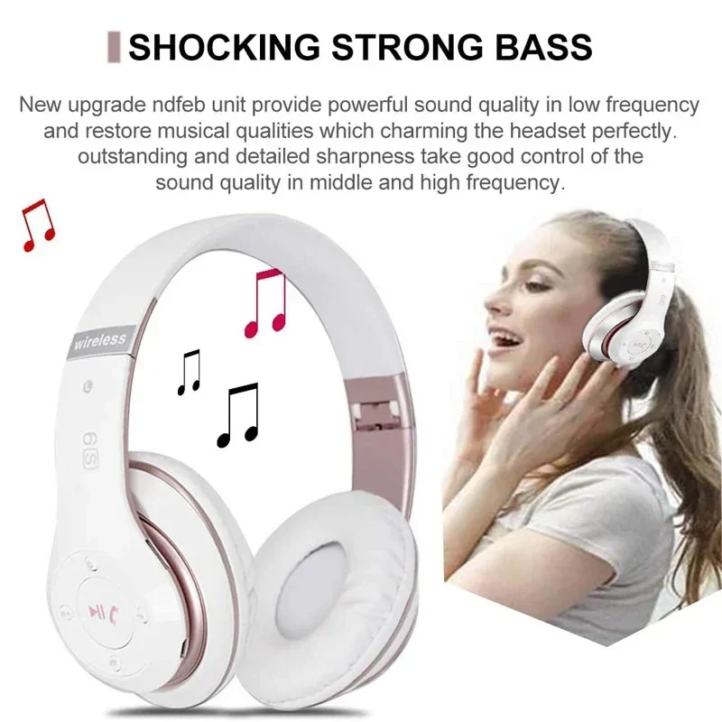 A6S Wireless BT5.2 Foldable Headphones Over Ear Hi-Fi Stereo Noise Reduction Headset with Built-in Mic Volume Control Earbud