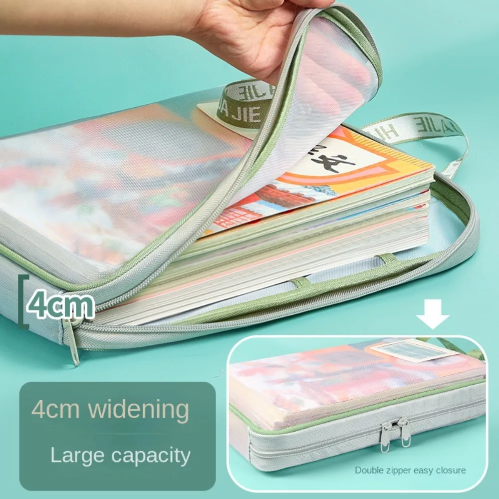 Nylon Mesh Mesh Zipper Pouch Bag Multifunctional Large Capacity Transparent File Bag Thickened Transparent Document Bag