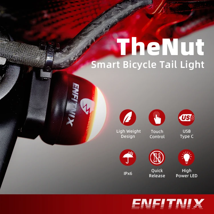 

ENFITNIX TheNut Bicycle taillight ultra light flashing mountain bike night riding charging warning light cycling equipment