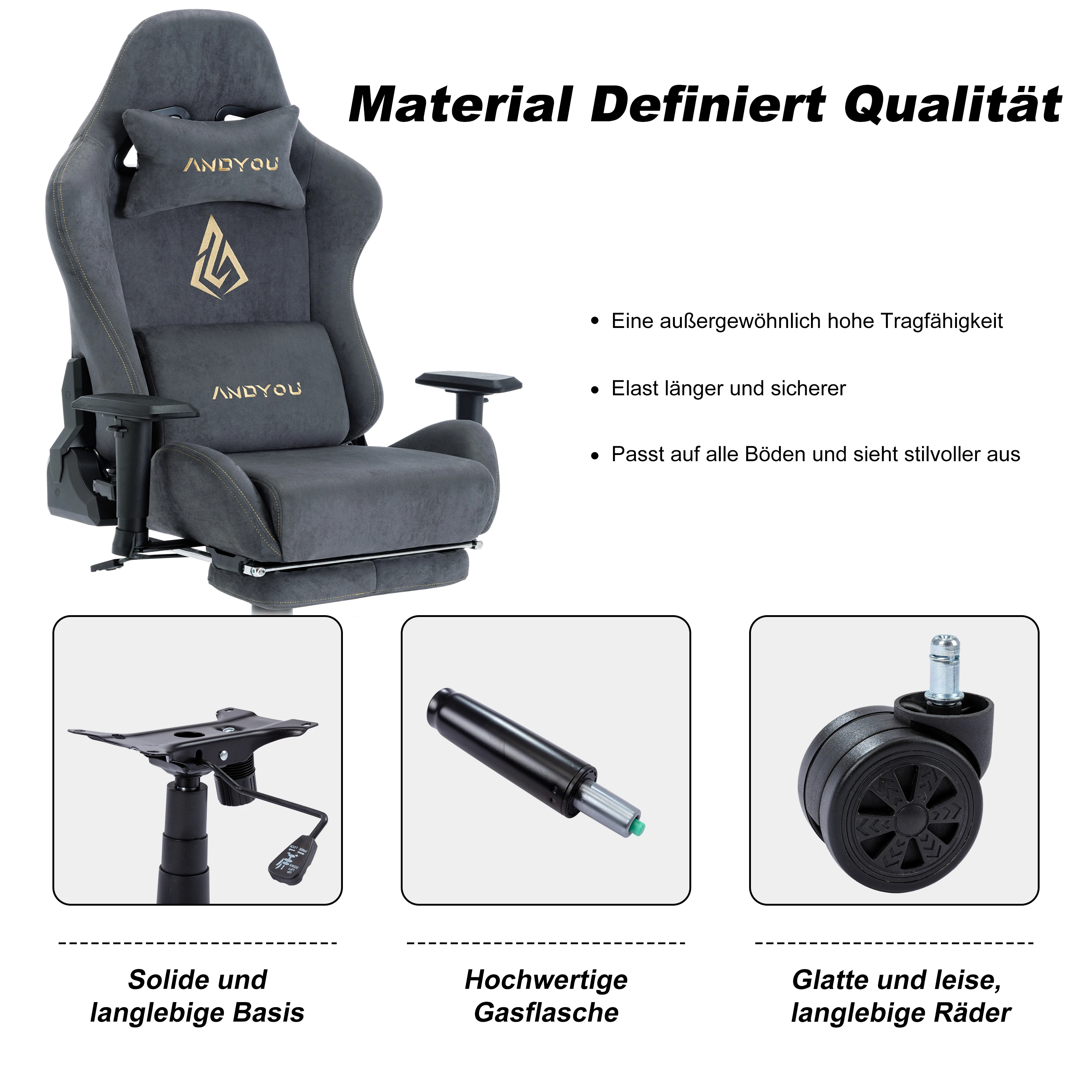 Andyou-Silla de ordenador con reposapiés y soporte Lumbar, asiento ergonómico ajustable en altura, para PC, Gaming