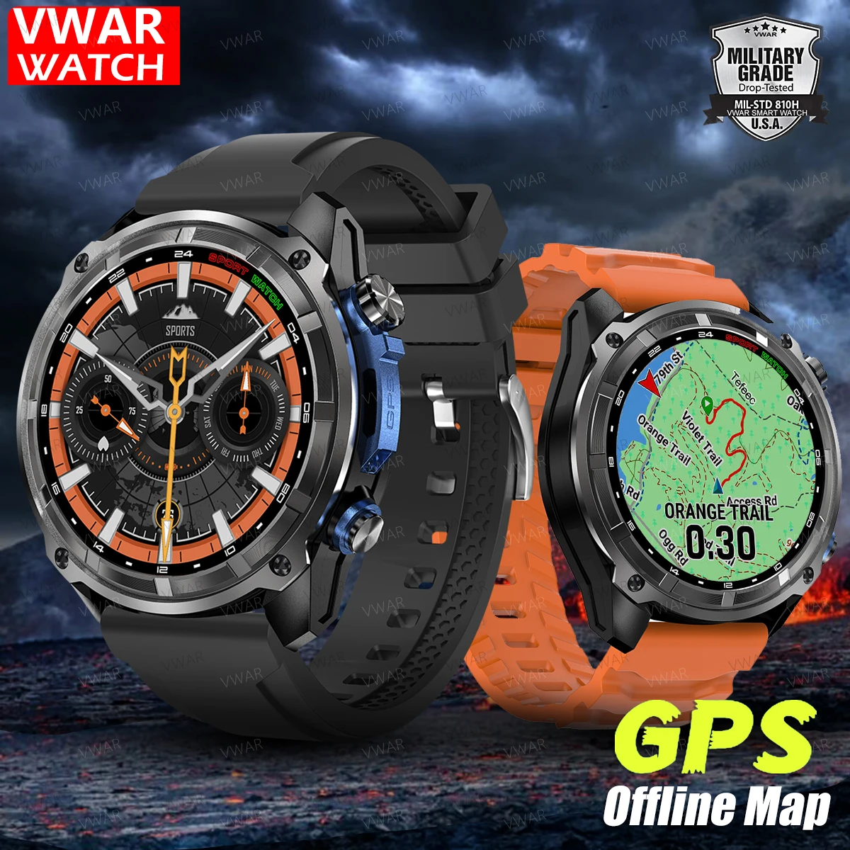 

Tactical Smart Watch Built-in GPS Offline Maps 30m Waterproof 4GB Storage Sports Men Smartwatch 860mAh Big Battery VS T-REX 3
