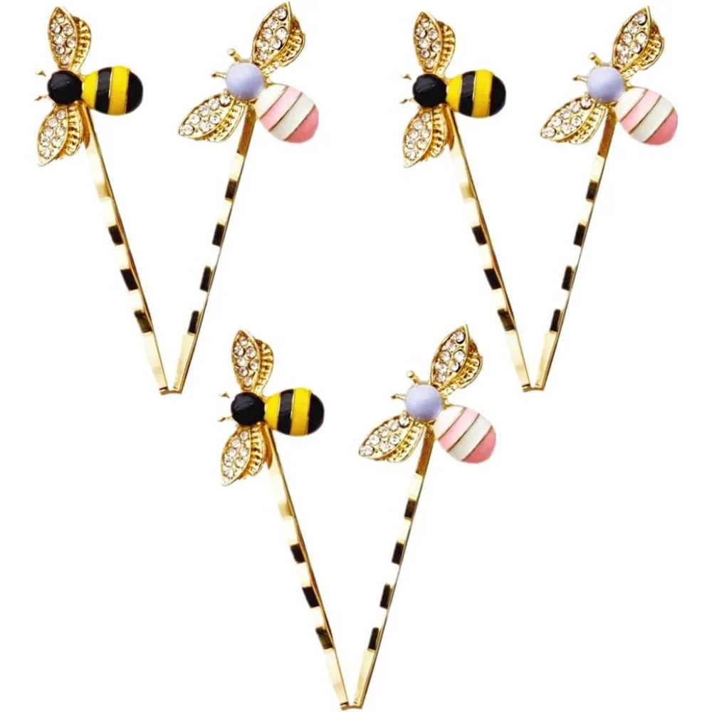 6 Pcs  Pins Cute Little Bee Decorative Hair Clips Curved MetalGrips for All Short and Long