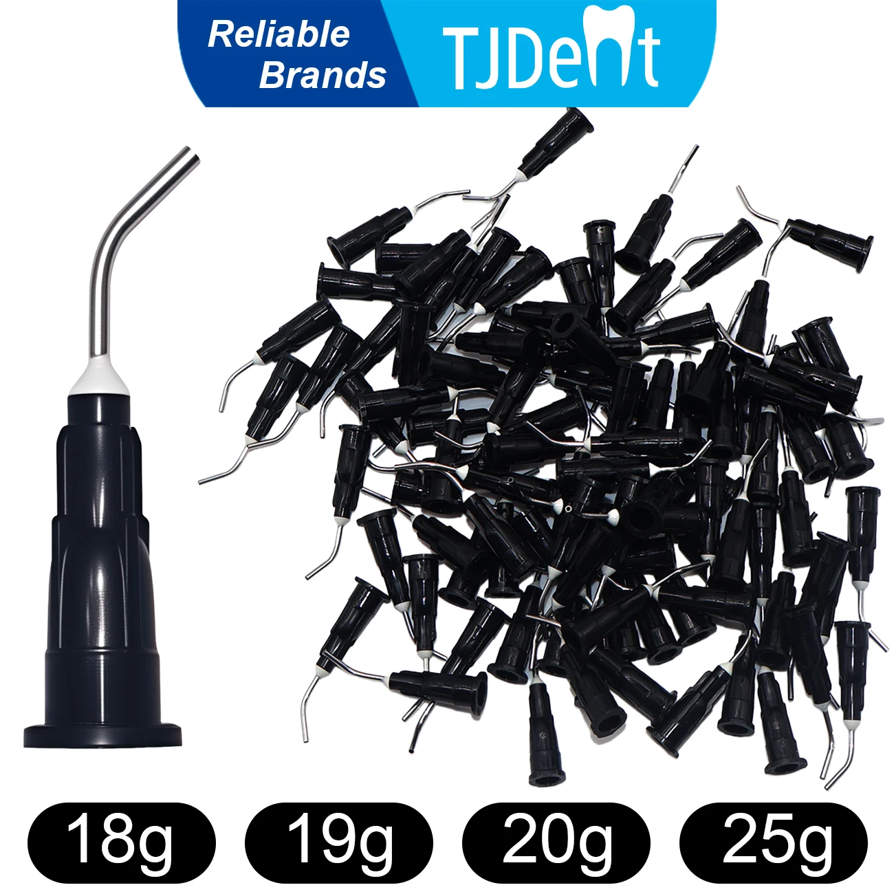 TJDent 100pcs/pack Dental Irrigation Bent Needle Tips Tooth Cleaning Oral Care Resin Disposable Applicator Dentistry Tools