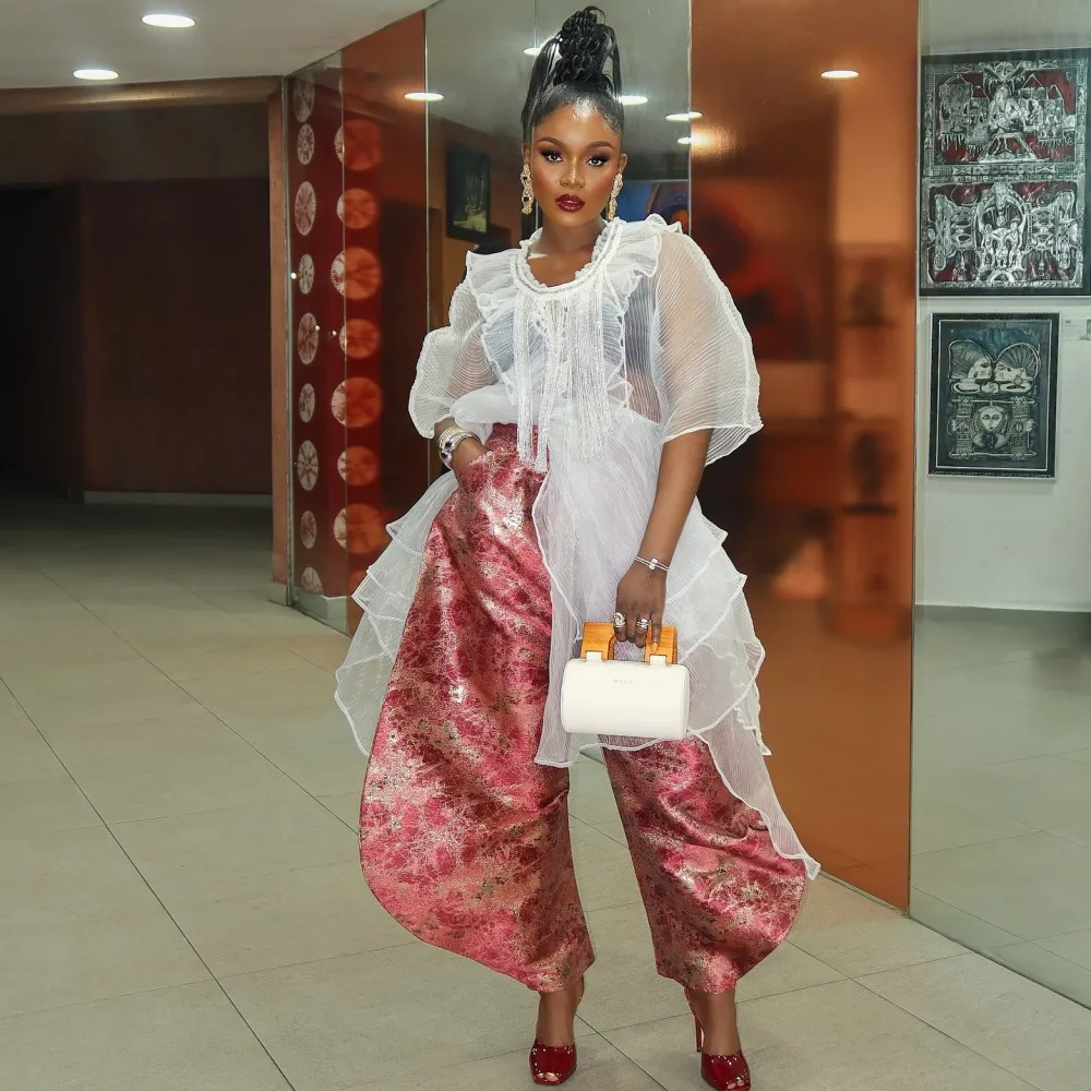 

Удлиненные женские топы с драпировкой и половиной рукавов с круглым вырезом, многоуровневая офисная женская блузка Aso Ebi, женская официальная куртка без низа