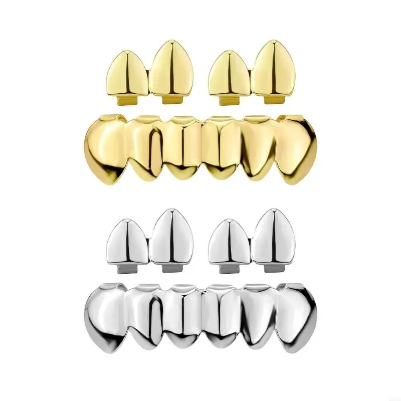 23GE Hip Hop Teeth Grillzs Set Glossy HipHop Grillzs Set for Music Lovers Adjustable Teeth Caps Upper Lower