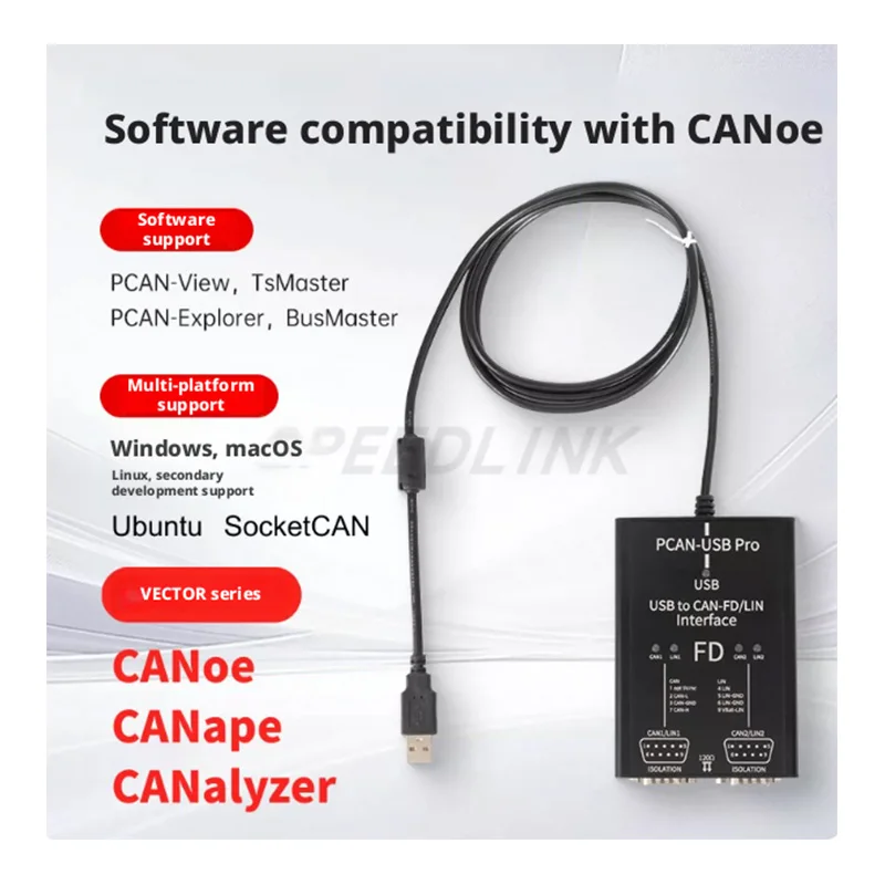 8Mbit/s 12Mbit/s 16Mbit/s PCN-USB Pro USB to CAN-FD/LIN Interface，compatible with Germany PEAK IPEH-004061，Support Vector CANoe