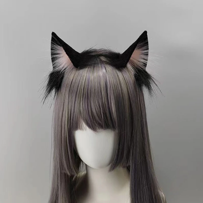 Lolita Faux Fur Cat Ear Headband Anime Costume Plush Hair Hoop for Music Festival Halloween Carnival Party Cosplay Photo Props