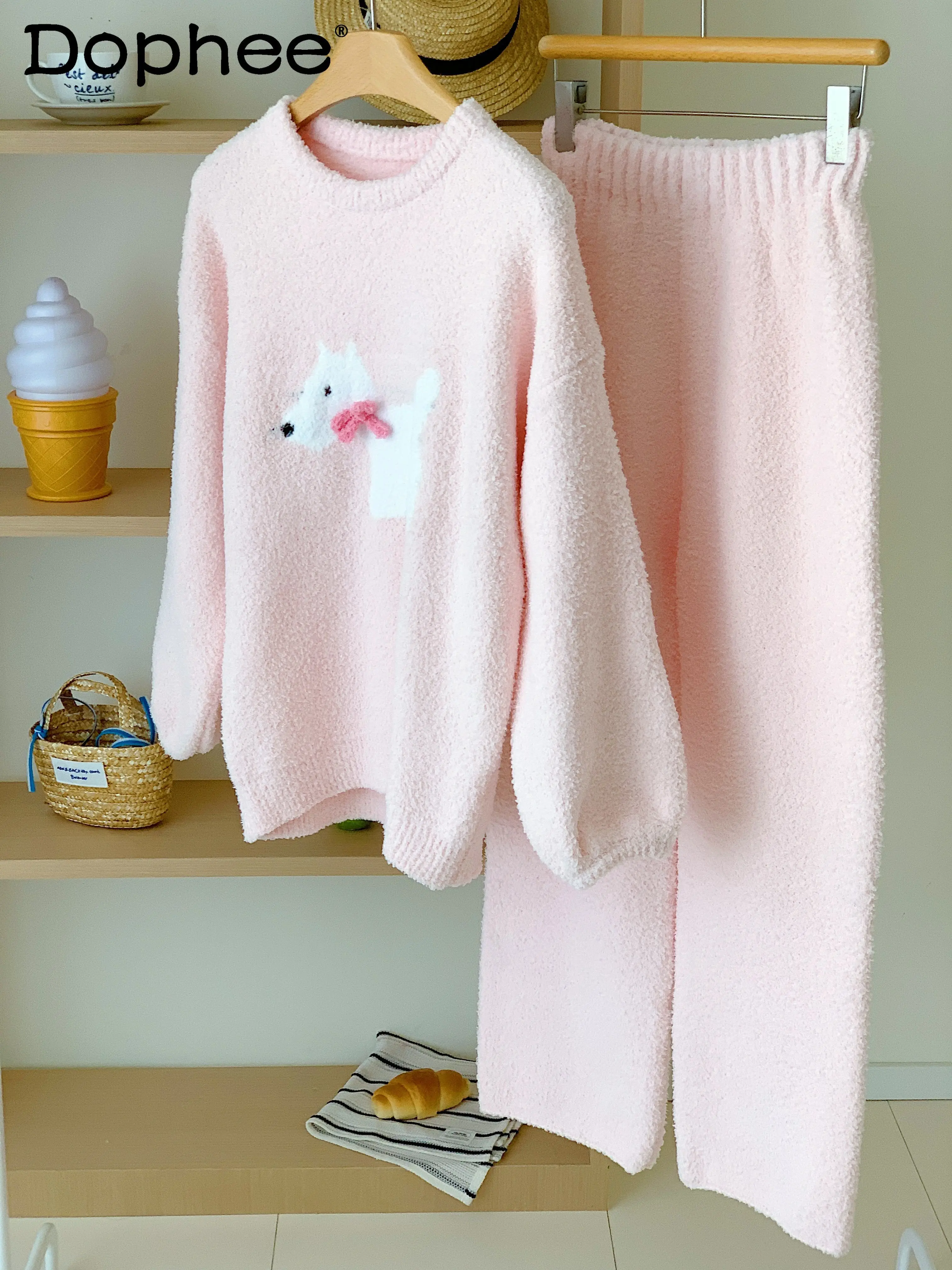 

Японский стиль Ins, милая милая пижама с круглым вырезом и длинными рукавами для девочек, теплая, удобная, подходит для уличной домашней одежды