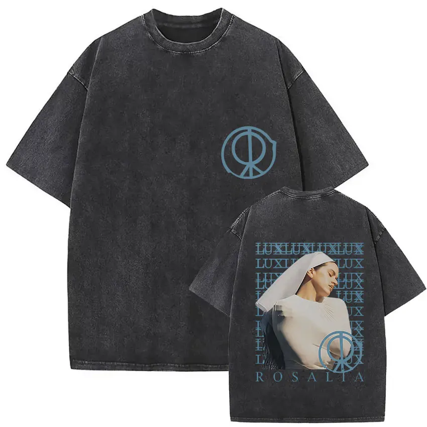 Vintage Washed Rosalia Lux Tour 2025, bedruckte T-Shirts für Männer und Frauen, Sommer, hochwertige ästhetische übergroße Baumwoll-T-Shirts, Streetwear