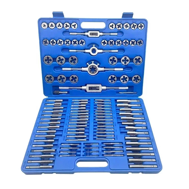 110 PCS Tap and Die Set Metric Tap and Die Threading Kit Thread Chaser Set for Cutting External and Internal Threads