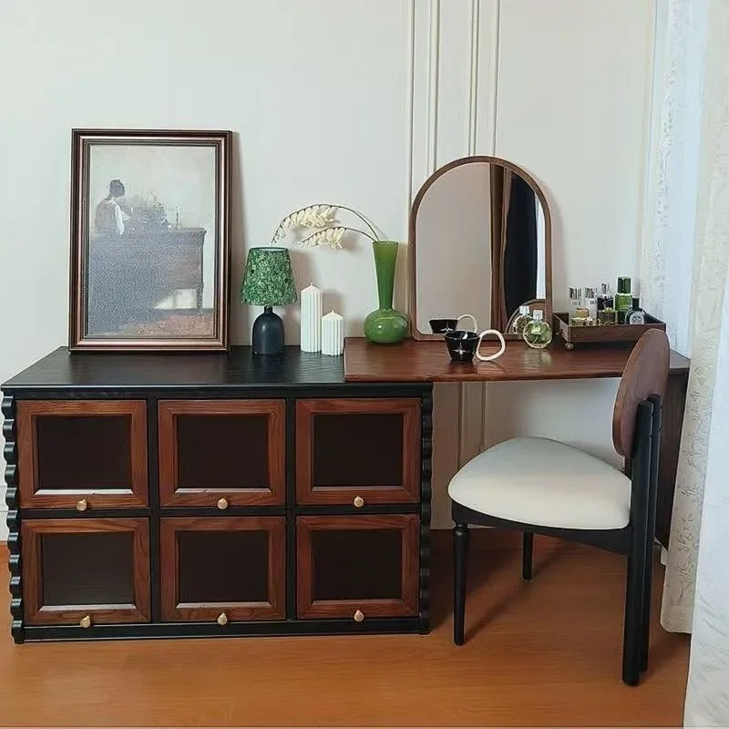 Medieval dresser storage cabinet bedroom bedside dresser chocolate cabinet ash wood solid wood makeup table 5