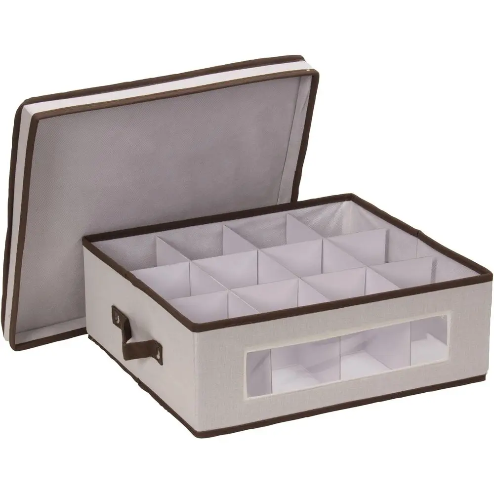 

Холщовая коробка для хранения чайных чашек с крышкой и ручками — натуральный стиль и коричневый акценты