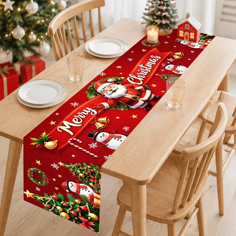 Merry Christmas Table Runner Santa Claus Snowman Patterns Tablecloth Indoor Outdoor Home Party Decor Christmas Decorations 2026