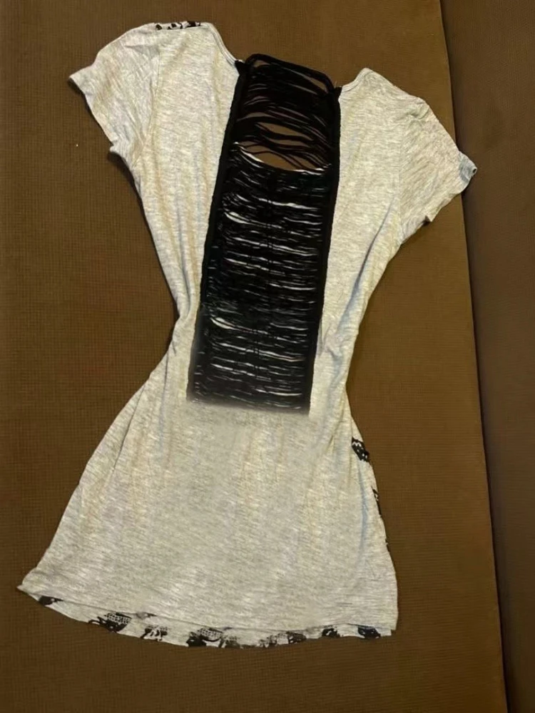 レディース レトロ ホローアウト デザイン クロップド丈 Tシャツ パンク スリム 半袖 ゴシック系 原宿 ジッパー トップス 夏 Y2K 新作