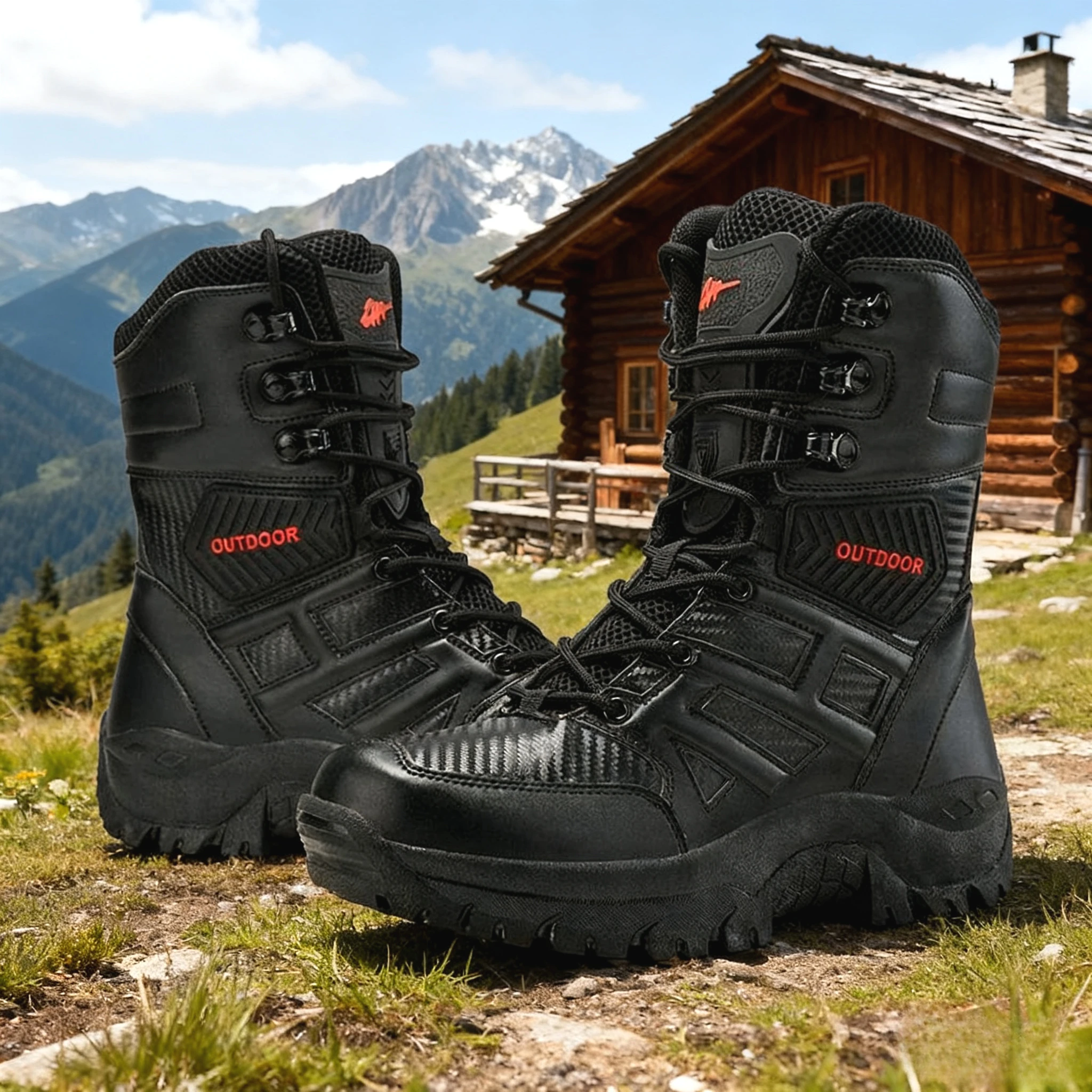 

Black Boots Men High-quality Brand High Top Boots Desert Combat Men's Hiking shoe Outdoor Shoes Anti Slip Hiking Ankle Boots