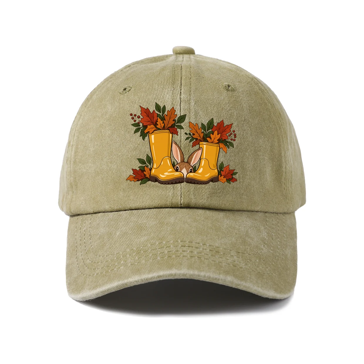Autumn Rain Boots Graphic Vintage Washed Baseball Cap, Adjustable Unisex Dad Hat, Casual Gift