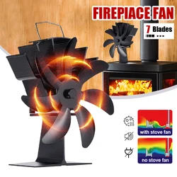 Standing 7-Blade Furnace Fan Thermal Fireplace Fan No Electricity, Wireless Low-Noise Wood Burner Aluminum Alloy Ecological Fan