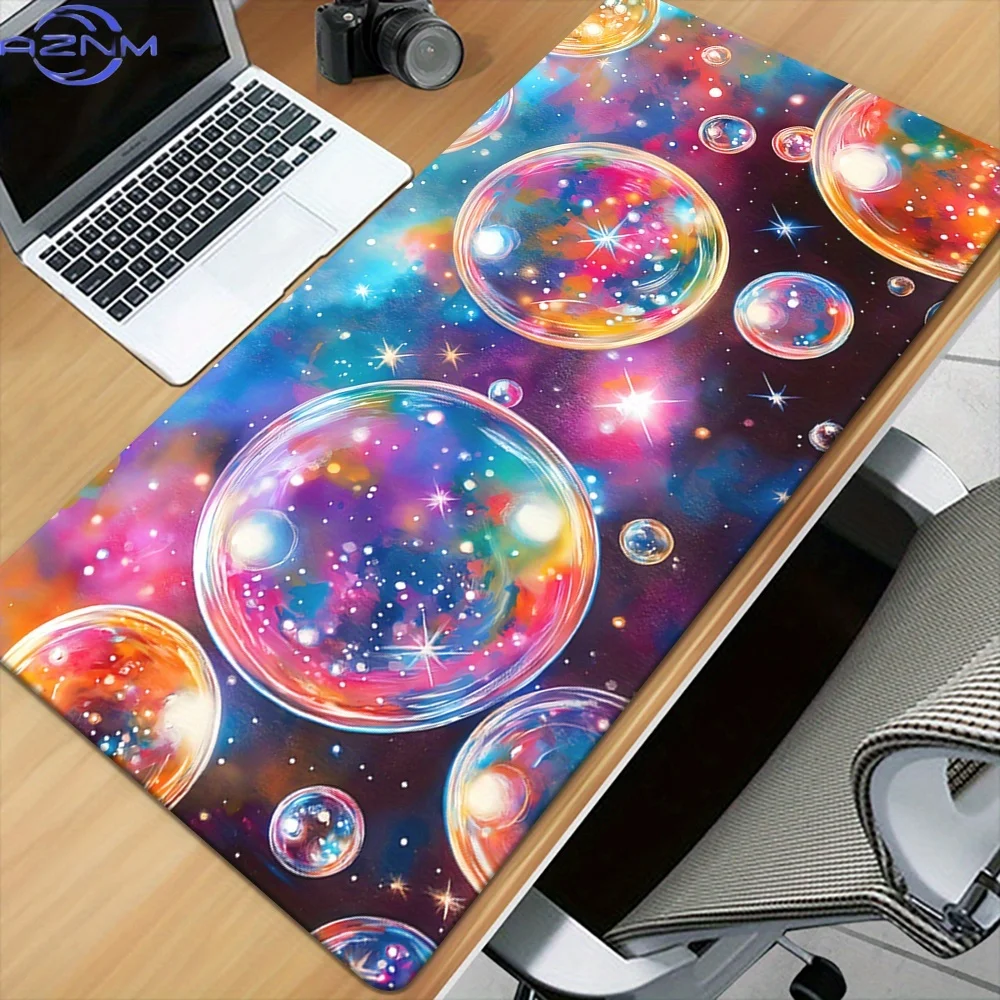 1pc Vibrant Dream Bubble Desk Mat - HD Printed Rubber Mousepad with Colorful Galaxy & Bubble Design, Non-Slip, Washable, Perfect