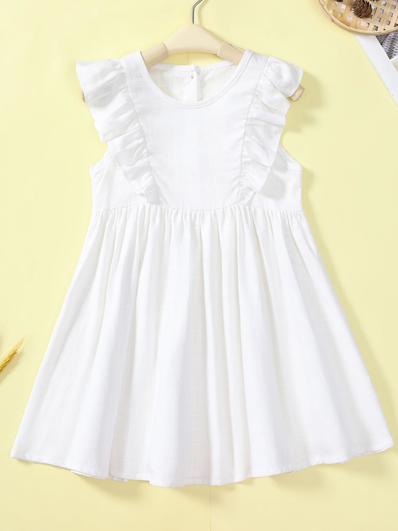 Summer casual Baby Girls Cute Dress Toddler cute sweet Kids Cotton Linen Ruffle Sleeve Dresses