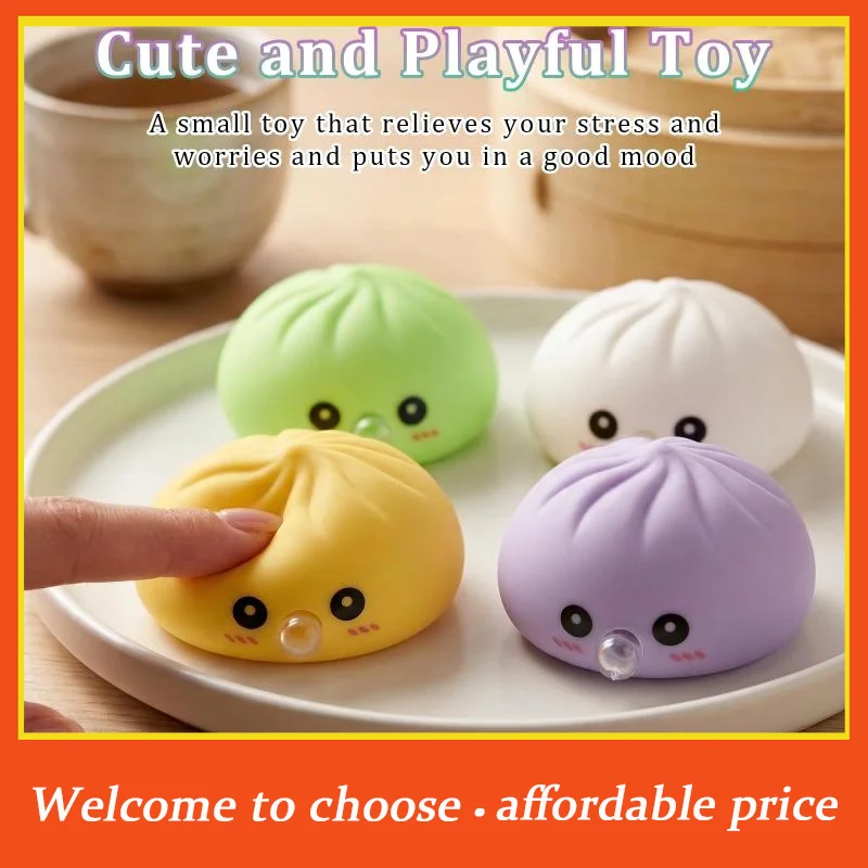 

[]1pc new Cute Bubble-Blowing Squeeze Bun With Steamer Basket Toy Squishy Dumpling Stress Relief Fidget Toy Gift