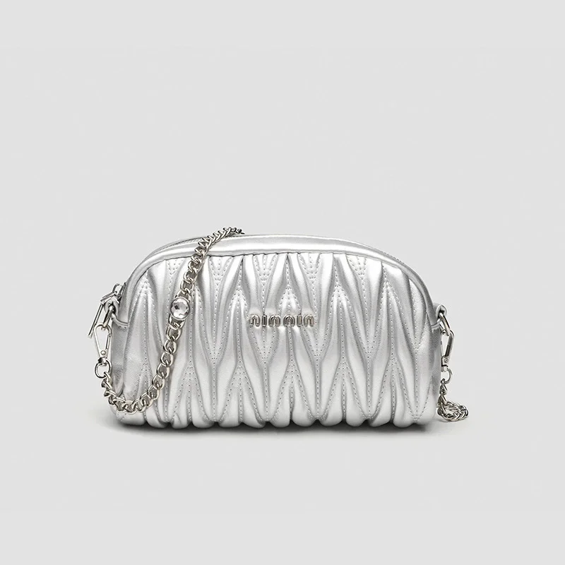 

New Fashion Silver Dumpling Bag Women's Chains Shoulder Crossbody Bag Mini Hobos Ladies Handbags and Purses Small Pillow Clutch