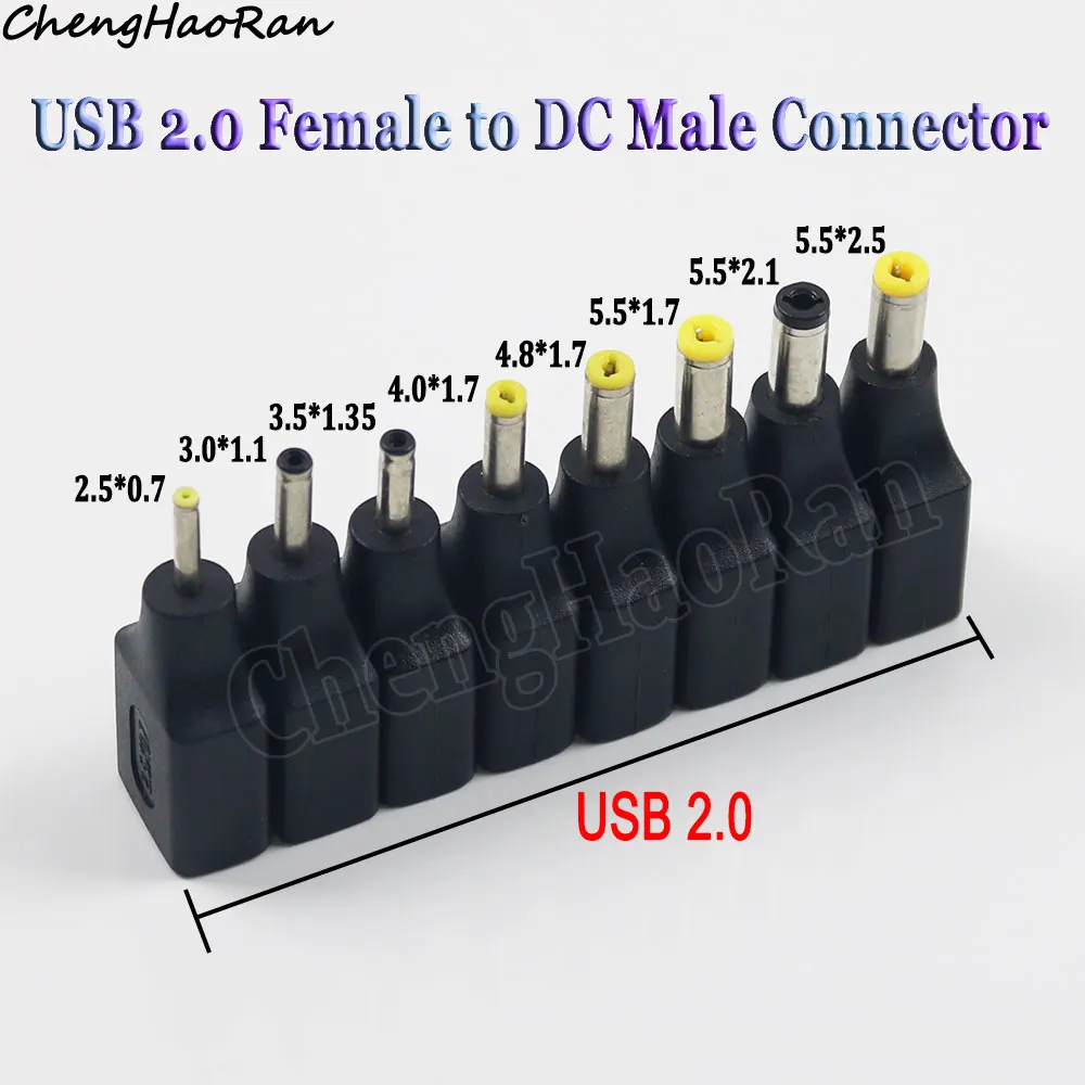 1Pc DC Power Male 2.5*0.7 4.0*1.7 5.5*2.1 5.5*2.5 MM to USB 2.0 Female Plug Converter Laptop Adapter Connector Replacement Parts