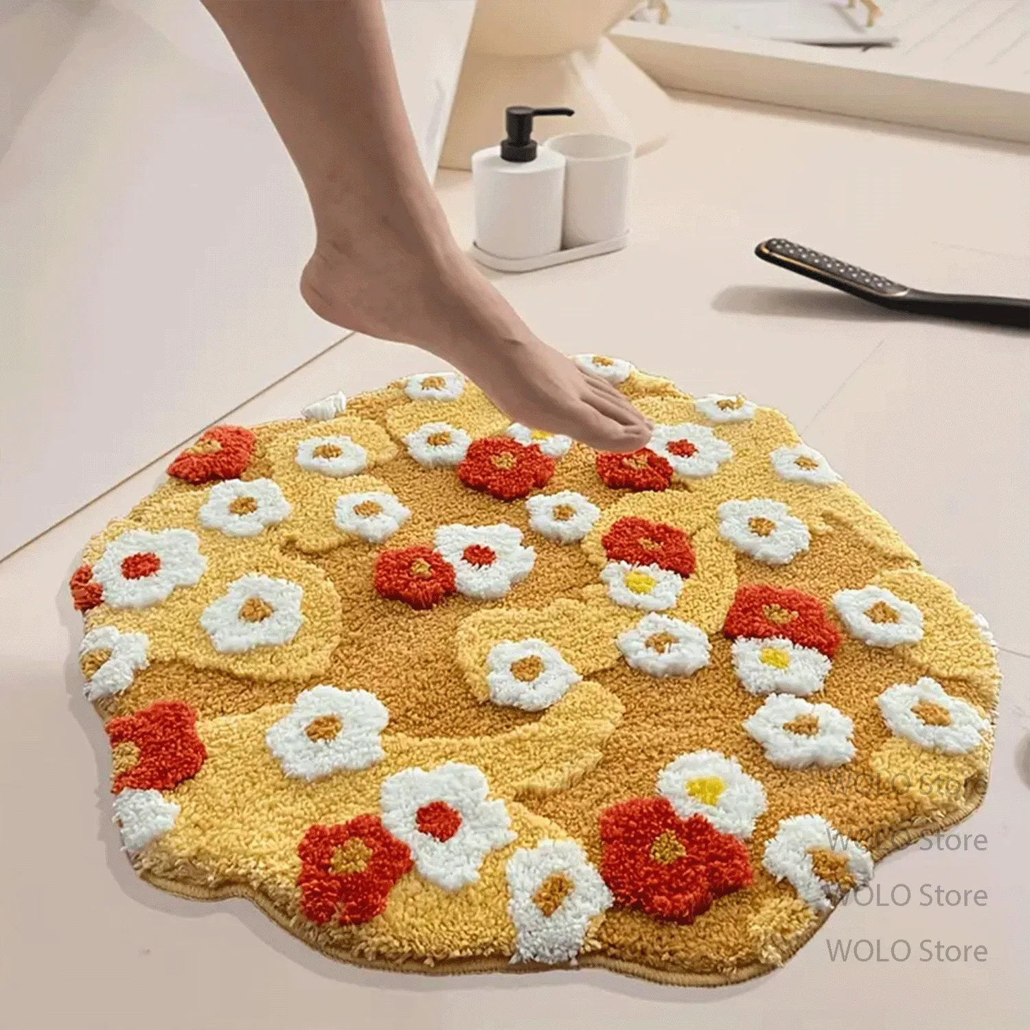 Yellow Green Color Floral Fluffy Carpet Decoration Home Bedroom Bathroom Non-slip Plush Rug 3D Lounge Study Tables Chair Mat
