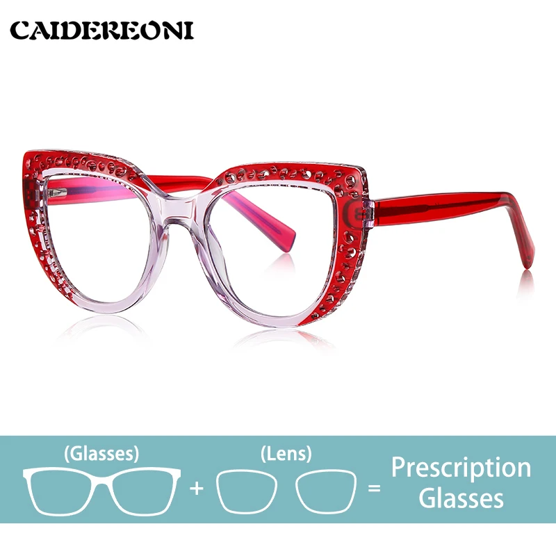 

CAIDERONI Fashion Progressive Lady Fretwork Cat Eye Anti-blue Light Customized Photochromic PFD2187 Prescription Glasses Women